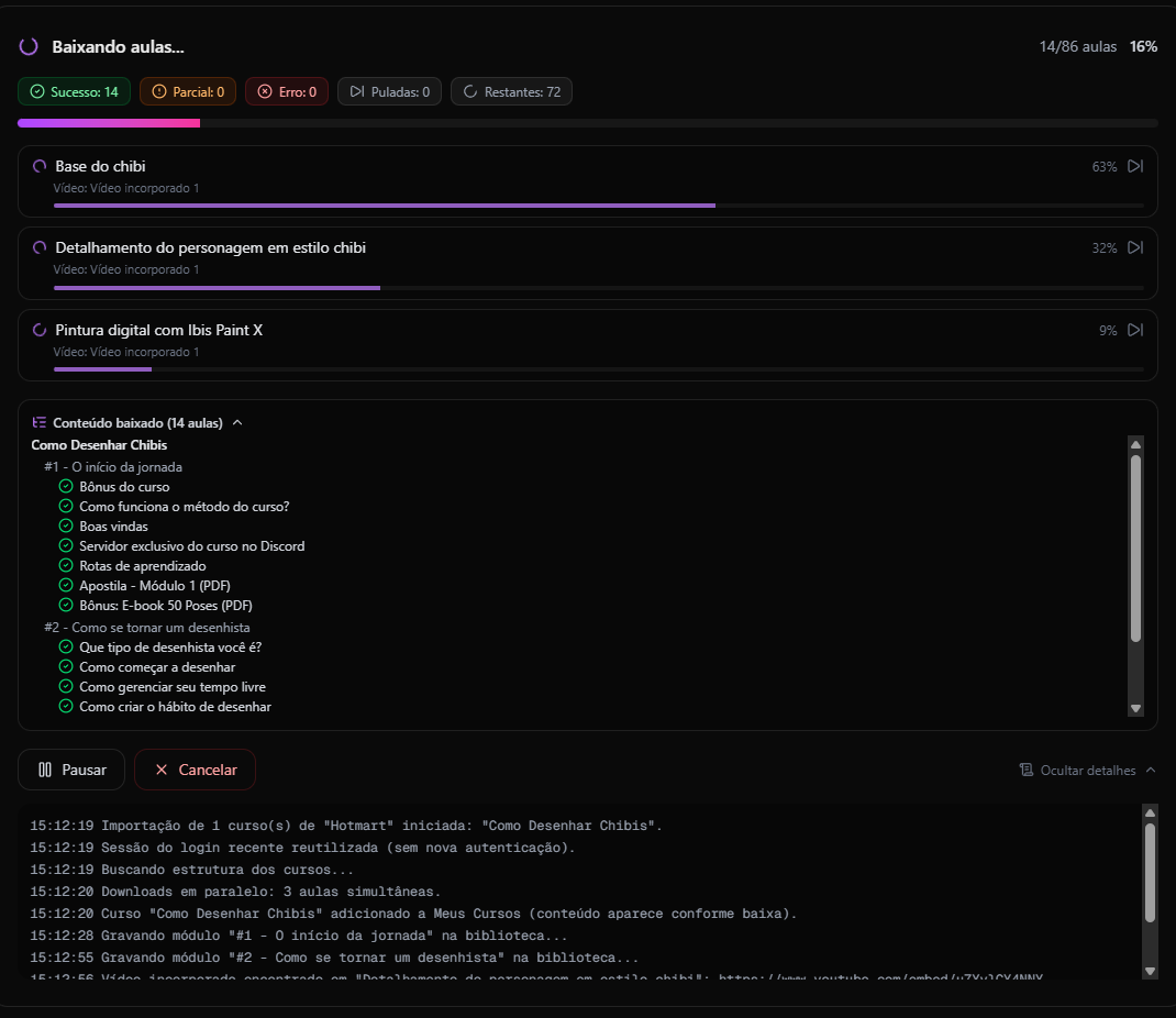 Downloaders do Katomart - download de aulas em progresso