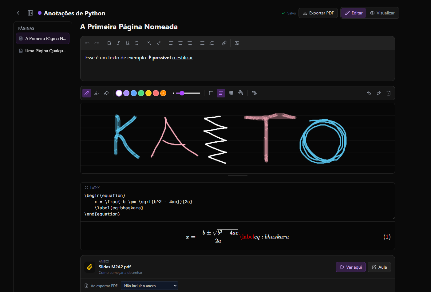 Cadernos do Katomart - editor de anotações com texto rico, desenho e LaTeX